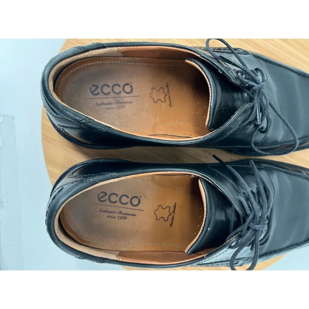 ECCO Mens Black Leather Square Toe Lace‎ Up Dress Shoes Comfort Size US 11  44